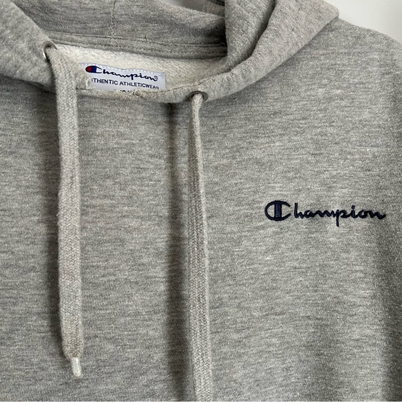 🩷AUTHENTIC CHAMPION GRAY HOODIE SWEATSHIRT FALL WINTER SIZE LARGE LOGO - Picture 2 of 8